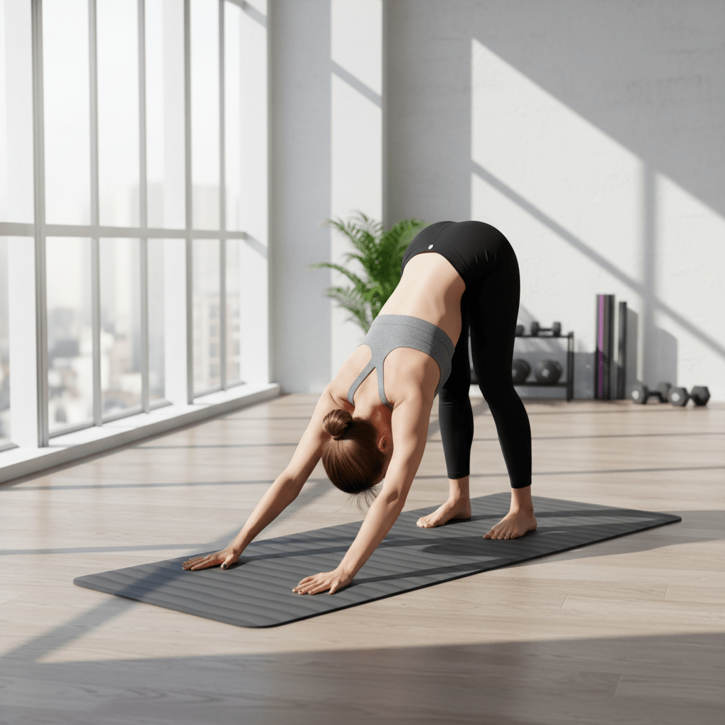 femme faisant exercices sur tapis de sport gris