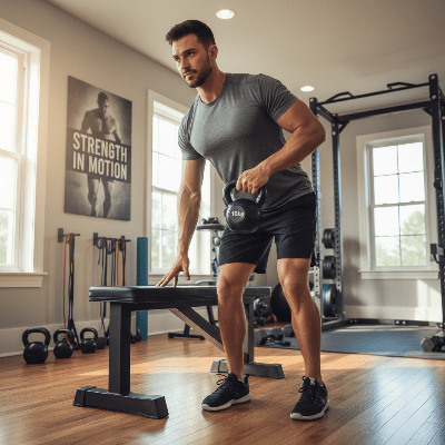 homme fait exercice avec kettlebell